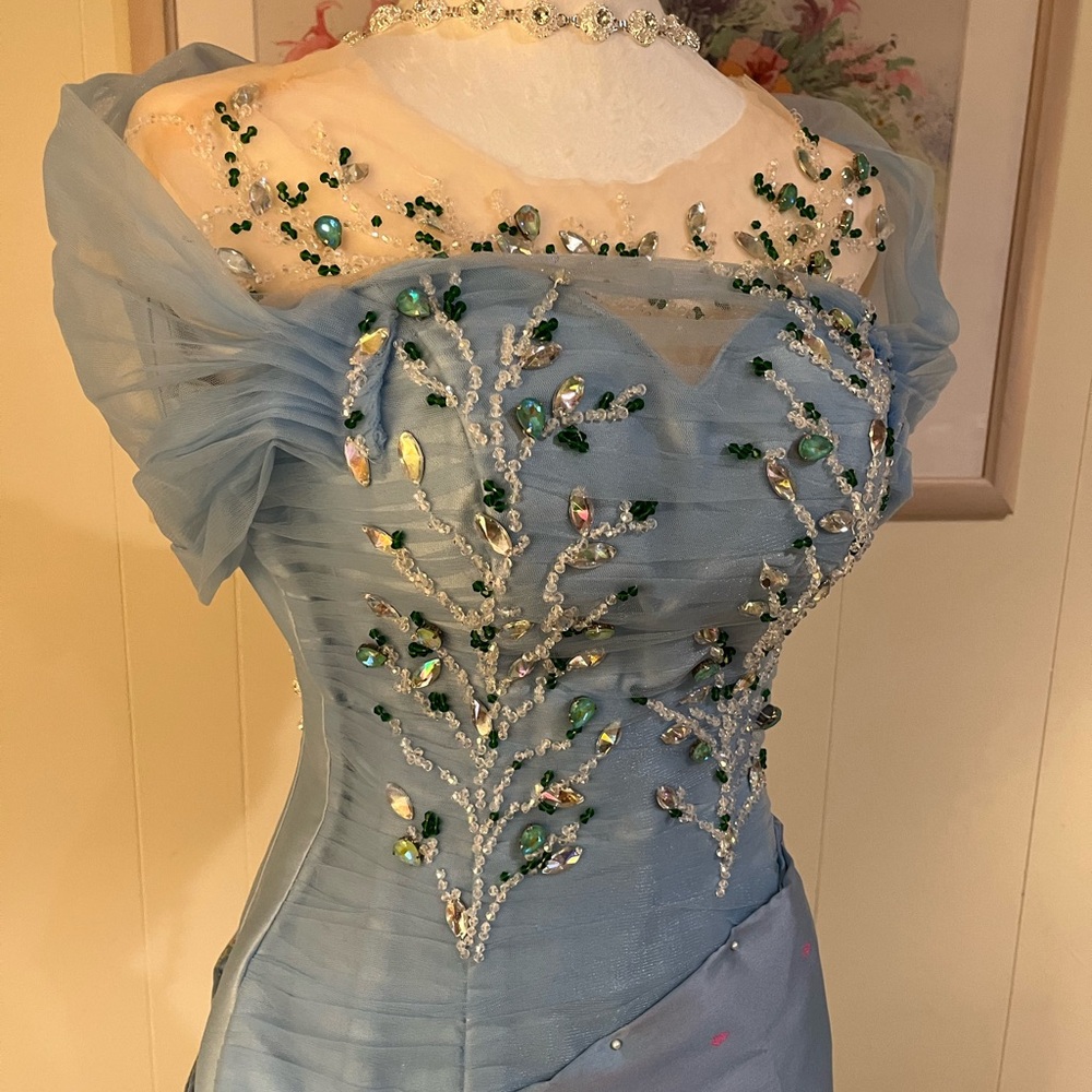 Blue Embellished Off-the-Shoulder Crop Top